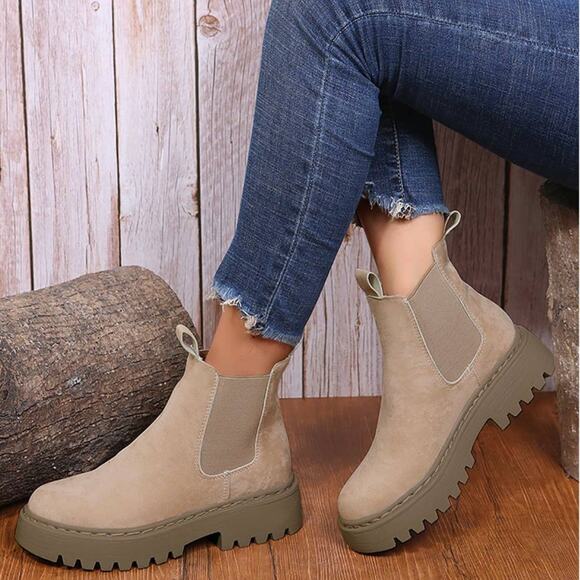 Ankle Platform Boot Womens Size 6 Khaki Faux Suede Booties - Picture 9 of 11